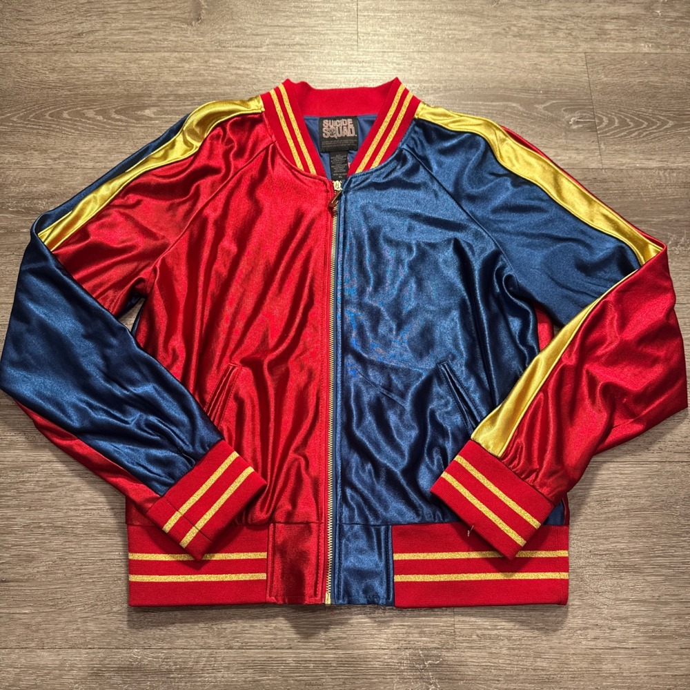 Hot Topic Suicide Squad Jacket Womens XL Red Blue Polyester Harley Quinn Cosplay